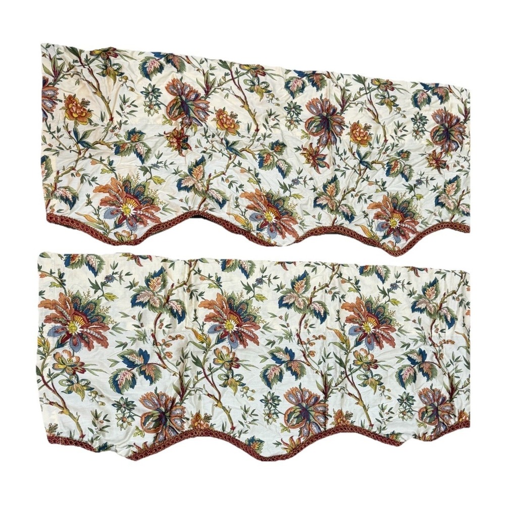 Waverly Felicite Floral Window Valance Curtains Set Of Two with Grimp Trim 50x15